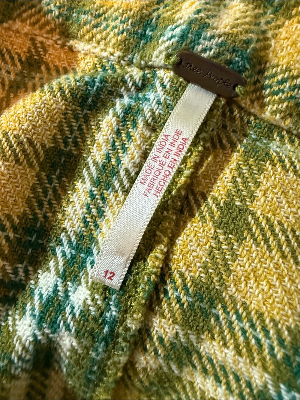 Free People Shape Up Plaid Trousers Yellow Green Wide Leg Pants Flannel Grunge - Picture 5 of 5